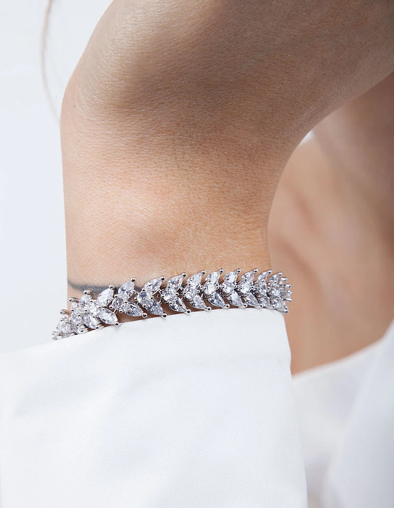 Silver Diamond Simulant Navette Bracelet