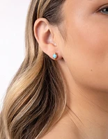 Gold Plated Sterling Silver Blue Synthetic Opal Stud Earrings