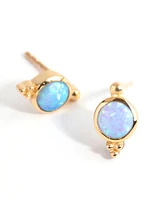 Gold Plated Sterling Silver Blue Synthetic Opal Stud Earrings