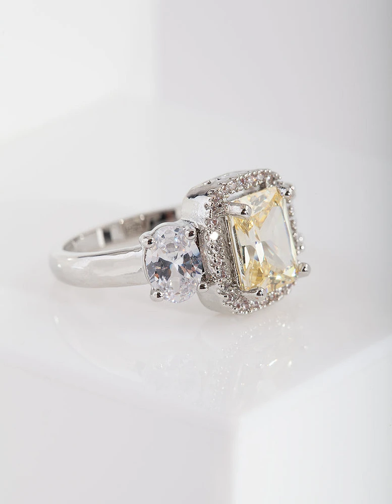 Yellow Silver Cubic Zirconia Engagement Ring