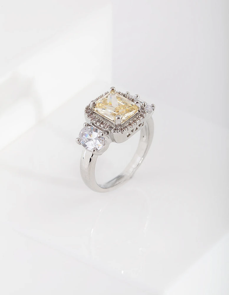 Yellow Silver Cubic Zirconia Engagement Ring