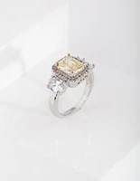 Yellow Silver Cubic Zirconia Engagement Ring