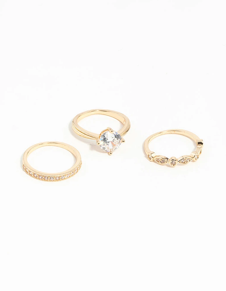 Gold Round Cubic Zirconia Ring Stack