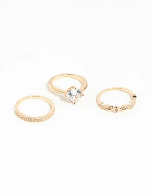 Gold Round Cubic Zirconia Ring Stack