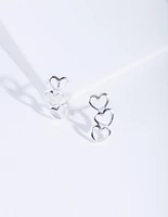 Silver Connected Heart Stud Earrings