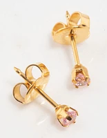 Gold 24K Pink Cubic Zirconia Crystal Piercing Stud 3mm