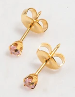 Gold 24K Pink Cubic Zirconia Crystal Piercing Stud 3mm