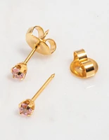 Gold 24K Pink Cubic Zirconia Crystal Piercing Stud 3mm