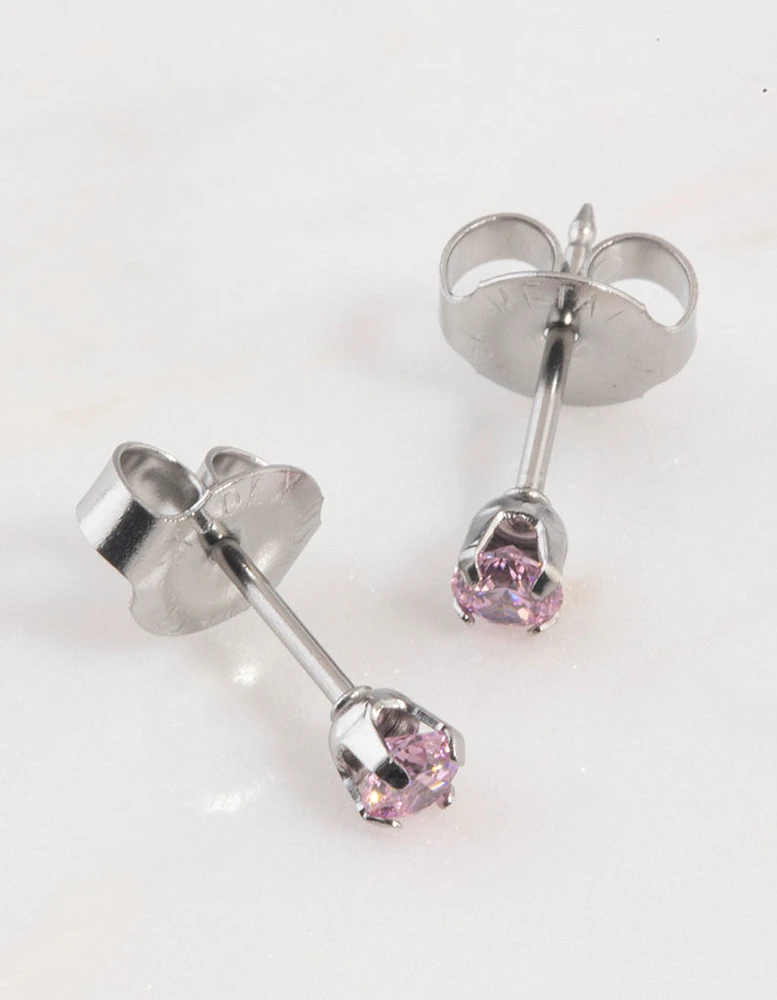 Surgical Steel Pink Cubic Zirconia Piercing Stud 3mm