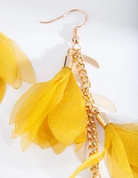 Yellow Fabric Flowers Gold Earrings