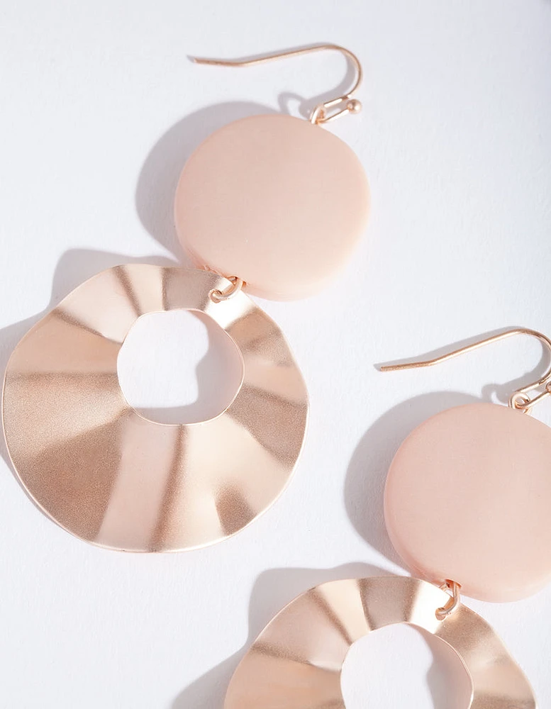 Pink Metal Double Disc Earrings