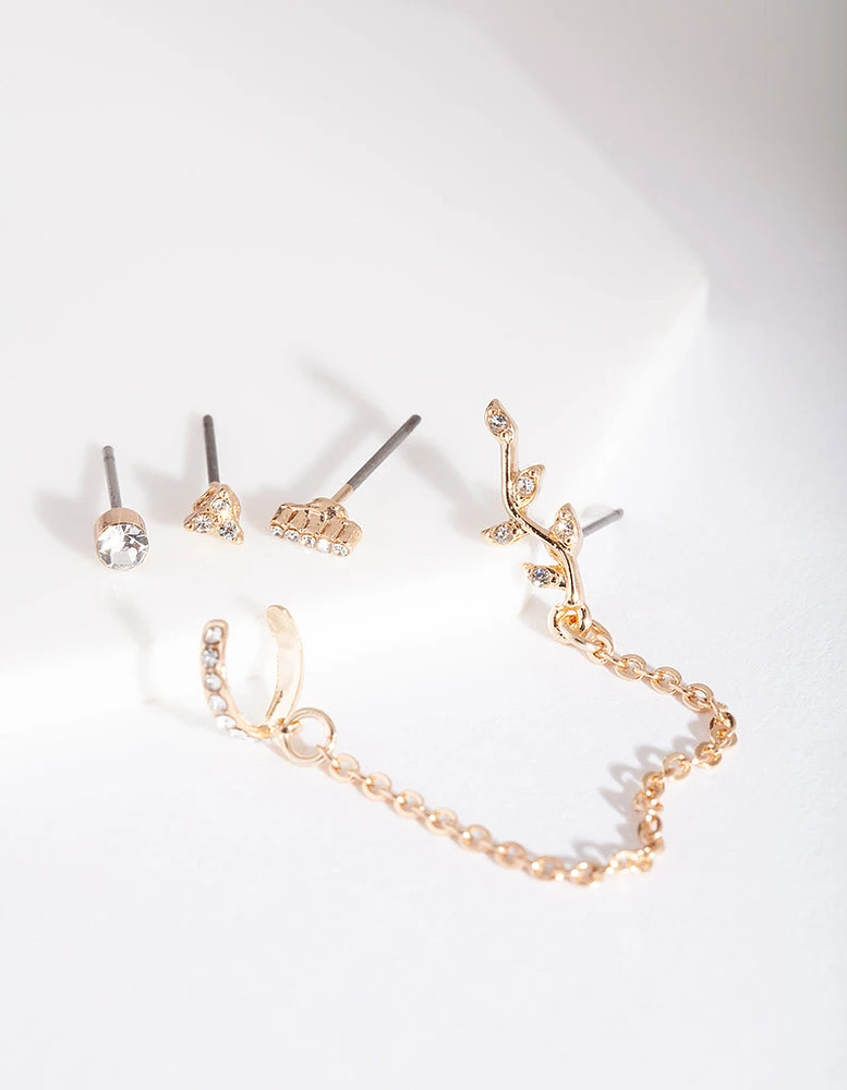 Gold Flower Chain Cuff Ear Pack