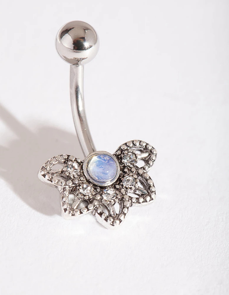 Surgical Steel Synthetic Opal Flower Belly Bar