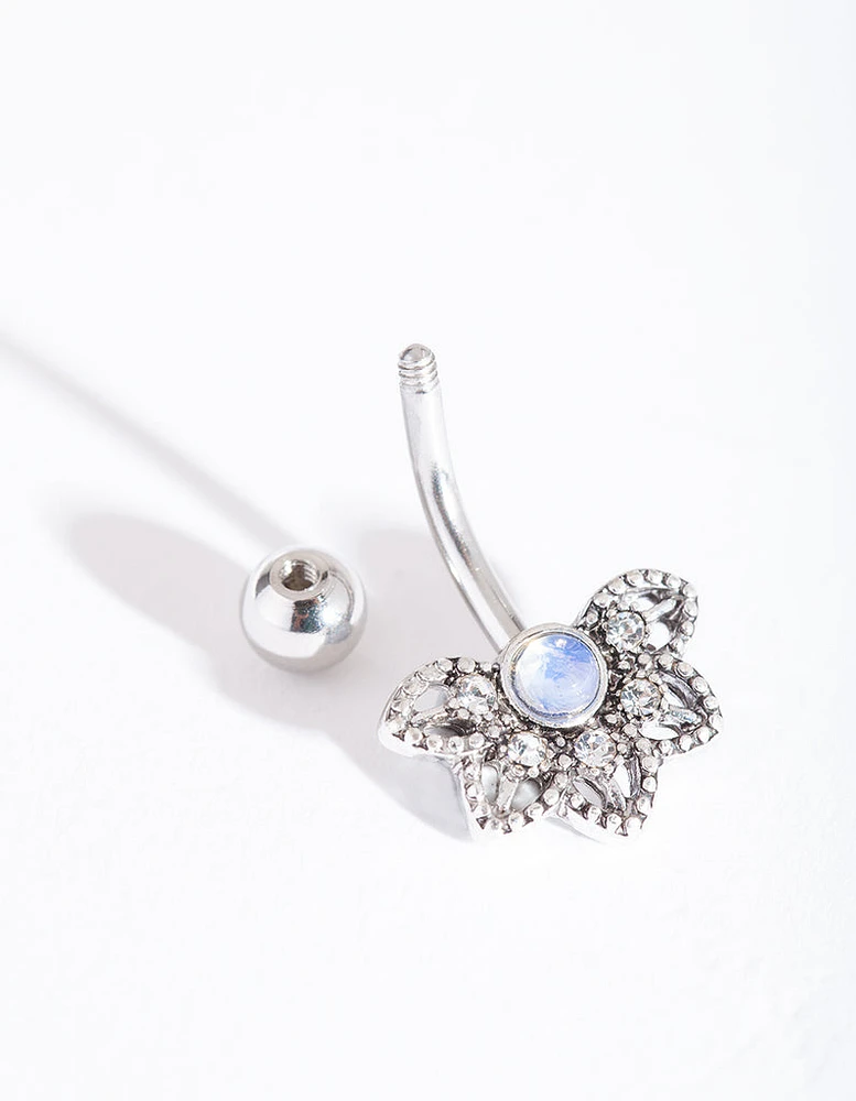 Surgical Steel Synthetic Opal Flower Belly Bar