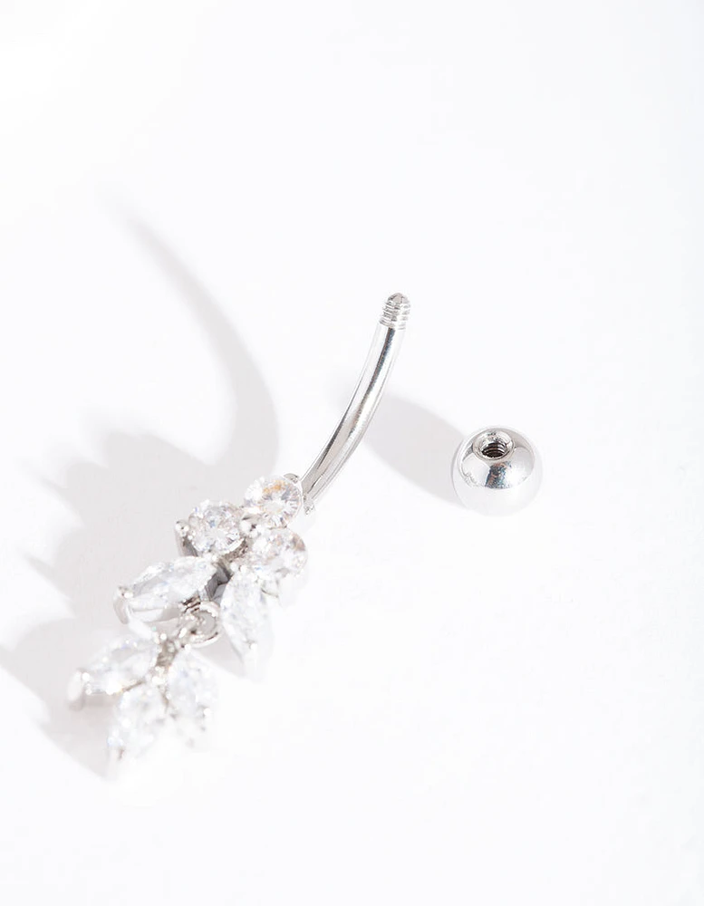 Rhodium Surgical Steel Floral Belly Bar