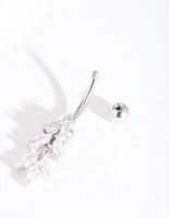 Rhodium Surgical Steel Floral Belly Bar