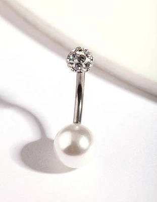 Rhodium Surgical Steel Fireball Belly Ring