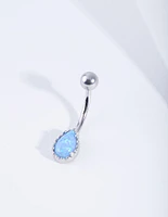 Rhodium Dainty Synthetic Opal Belly Bar