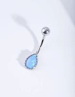 Rhodium Dainty Synthetic Opal Belly Bar