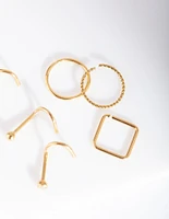 Gold Multi Twist Nose Ring 6-Pack