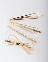 Gold Pearl Bow Hair Clip 4-Pack