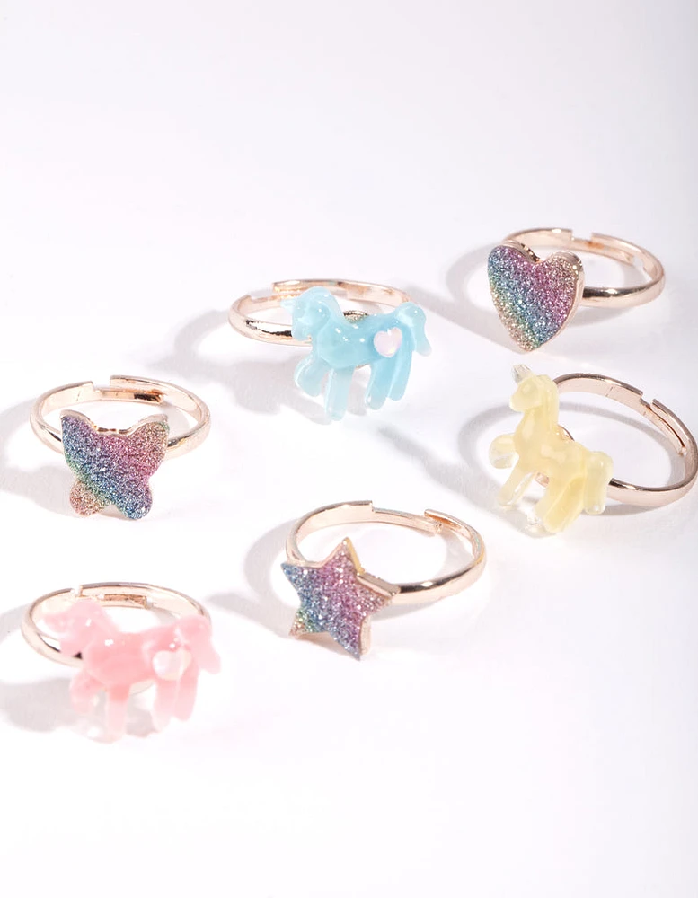 Kids Rose Gold Glitter Ring 6-Pack