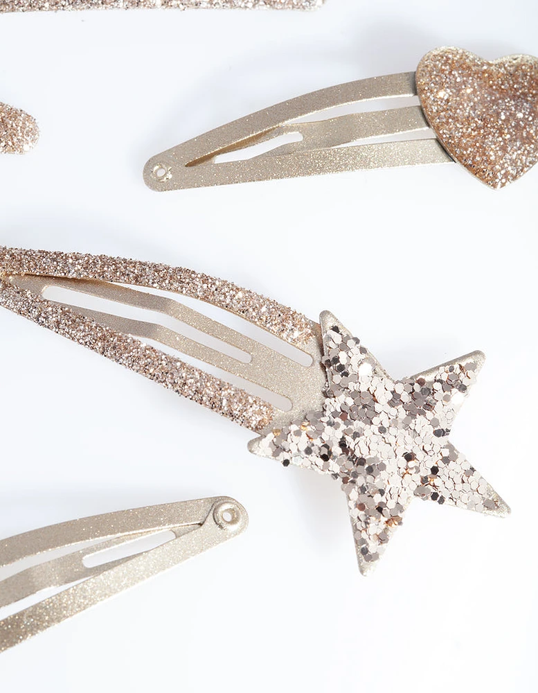 Kids Gold Glitter Star Hair Clip Pack