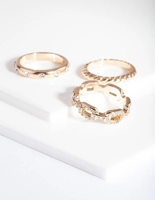 Gold Diamante Chain Ring Pack