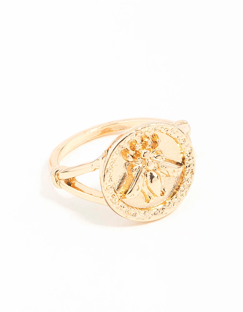 Gold Bee Coin Ring