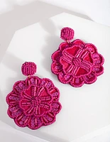 Pink Beaded Flower Drop Earrings