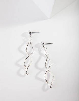 Silver Textured Twist Drop Earrings