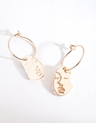 Gold Small Surreal Face Charm Earrings