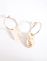 Gold Small Surreal Face Charm Earrings