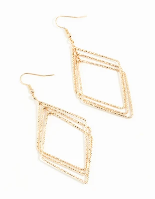 Gold Diacut Hollow Diamond Drop Earrings