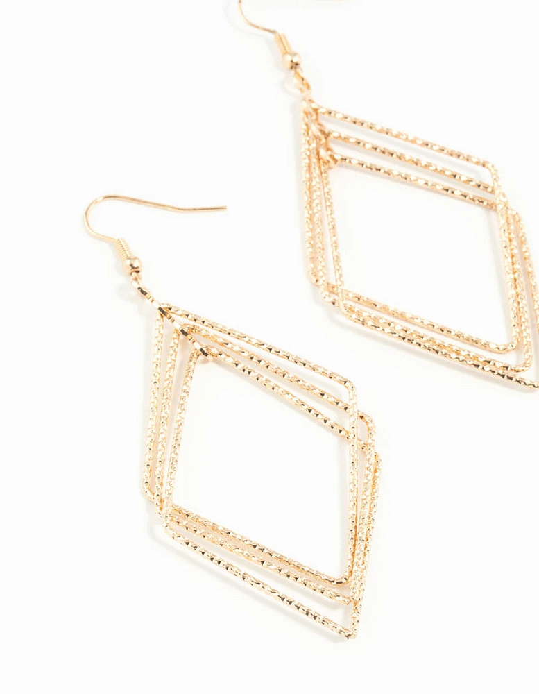 Gold Diacut Hollow Diamond Drop Earrings