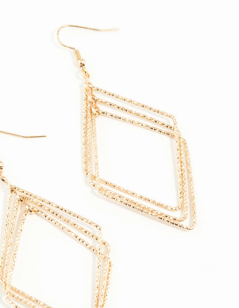 Gold Diacut Hollow Diamond Drop Earrings