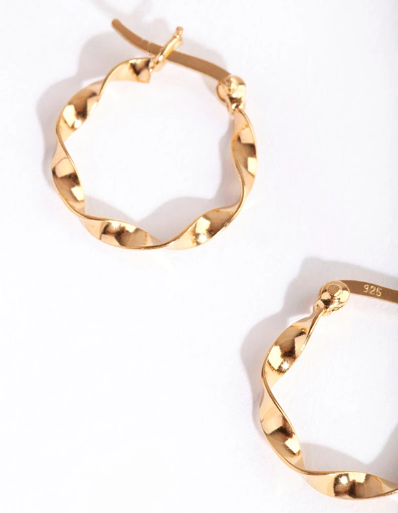 Gold Plated Sterling Silver 15mm Twist Hoop Earrings