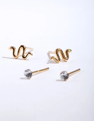 Gold Plated Sterling Silver Snake Earring Pack