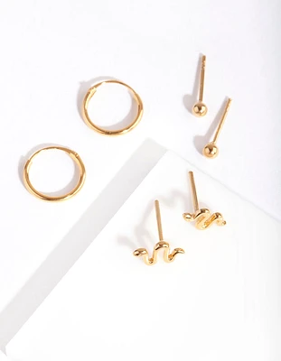 Gold Plated Sterling Silver Snake Hoop Earring Pack