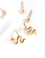 Gold Plated Sterling Silver Snake Hoop Earring Pack