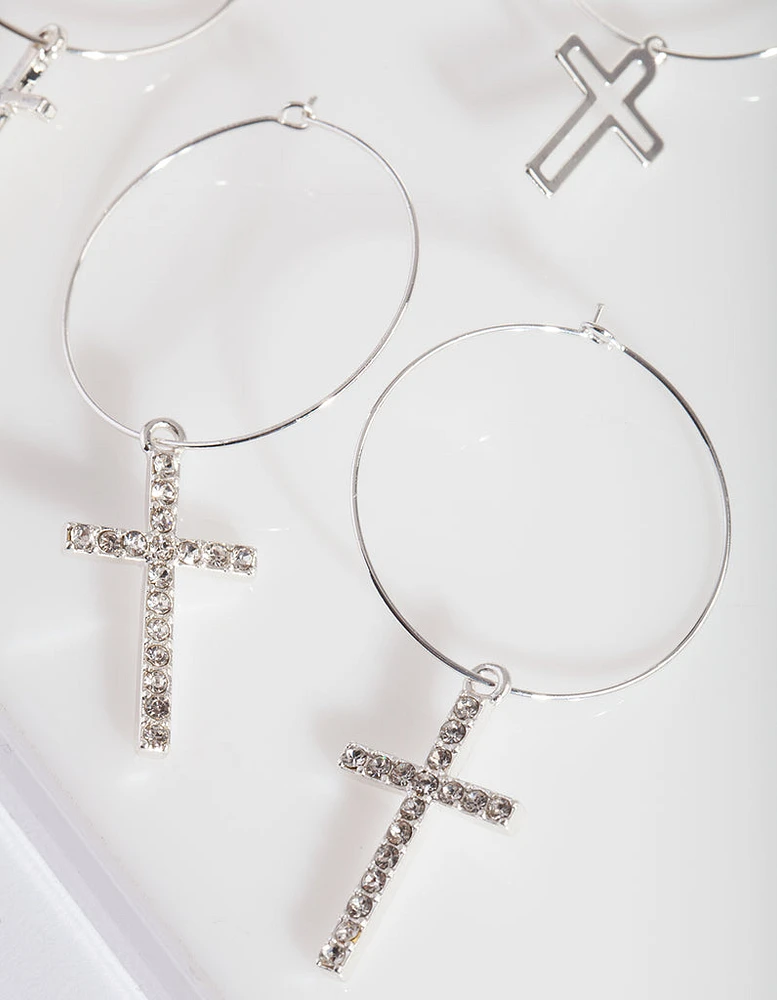 Silver Cross Hoop Earring Pack