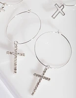 Silver Cross Hoop Earring Pack