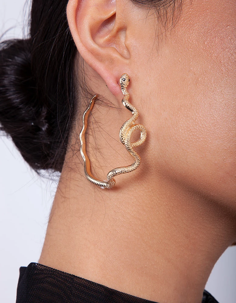 Gold Snake Hoop Earrings