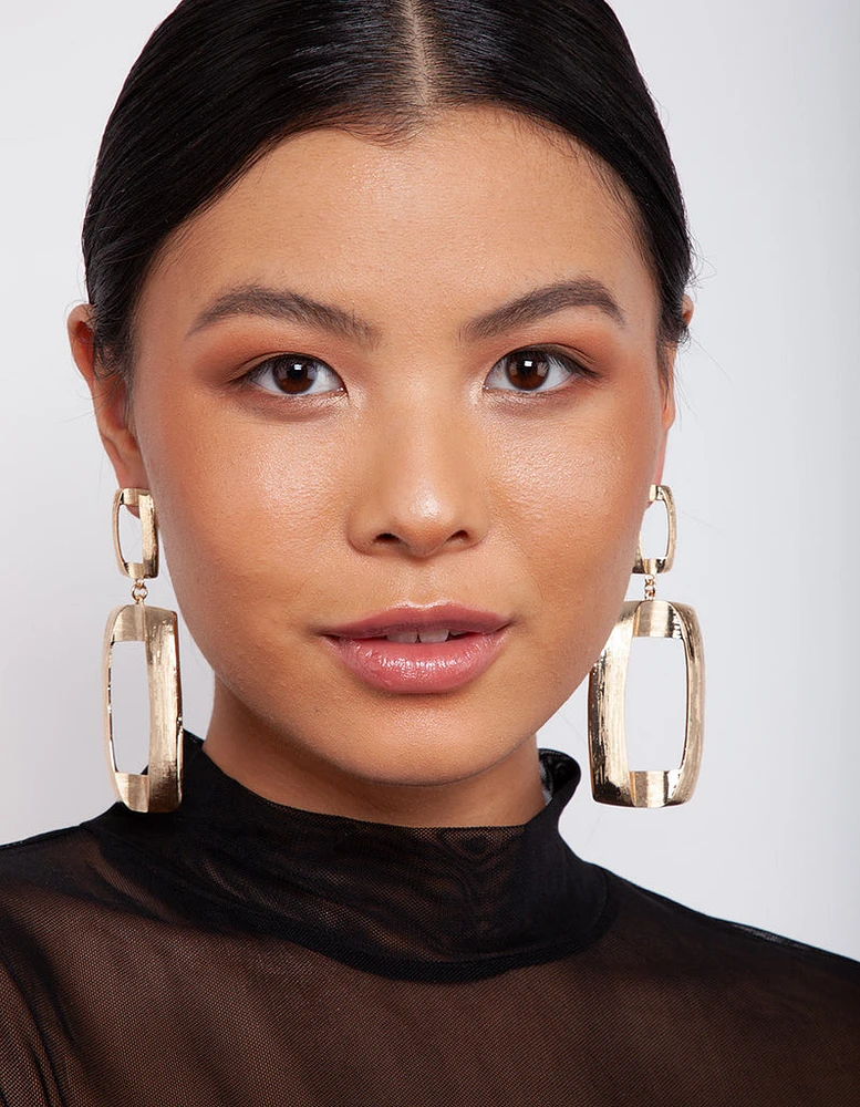 Gold Textured Open Geometric Drop Earrings