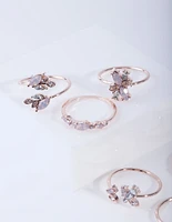 Rose Gold Floral Gem Ring Pack