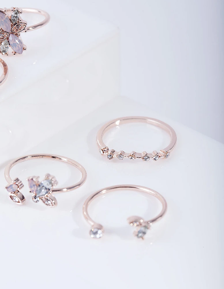 Rose Gold Floral Gem Ring Pack