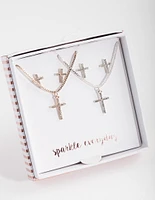 Mixed Metal Diamante Cross Jewellery Set