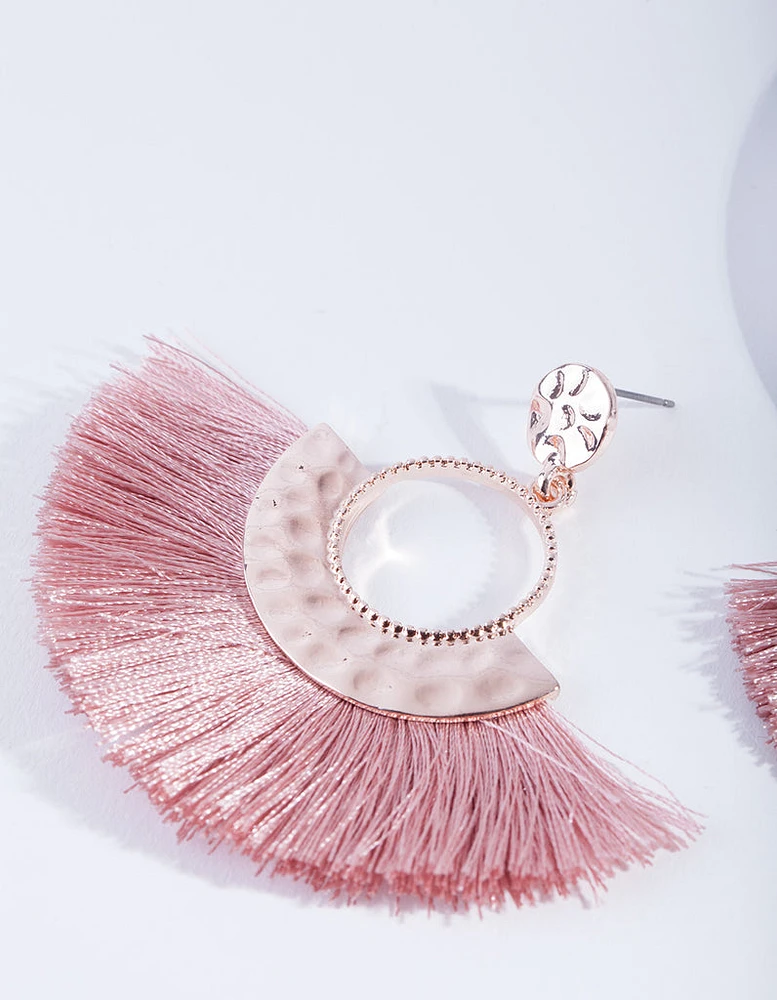 Rose Gold Circle Fringe Earrings