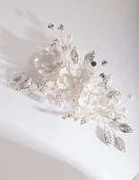 Silver White Floral Hair Clip