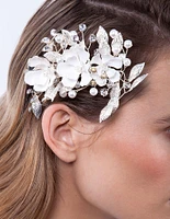 Silver White Floral Hair Clip